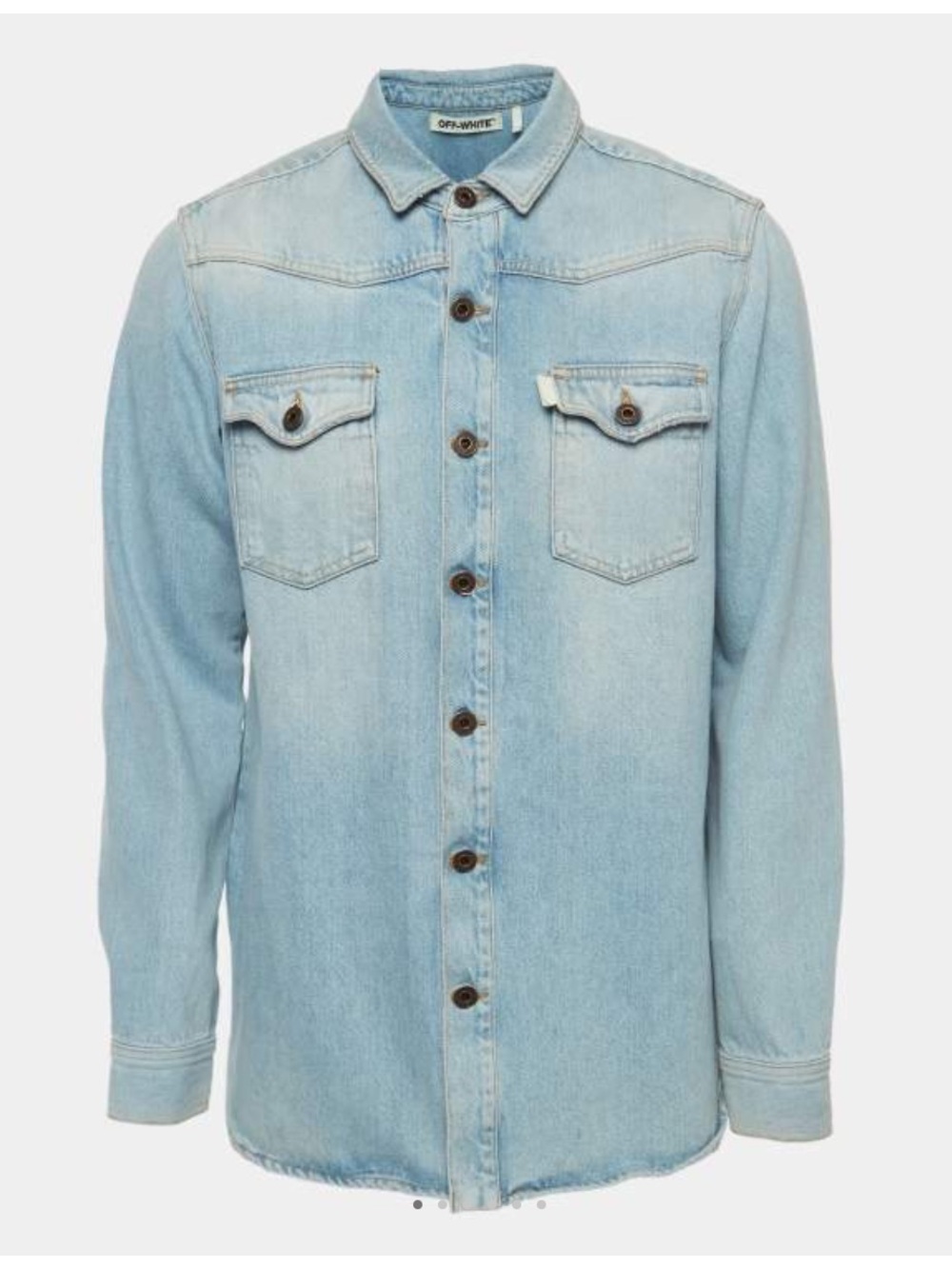 OFF-WHITE WOMENS DENIM BUTTON UP SHIRT, SIZE SMALL, LIGHT BLUE WASH